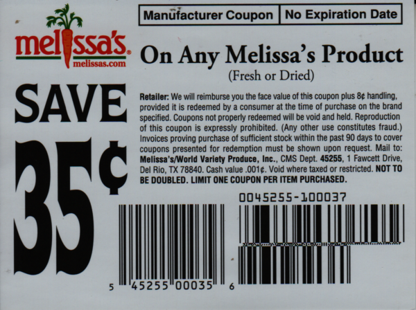 Melissa's produce any (1) NED