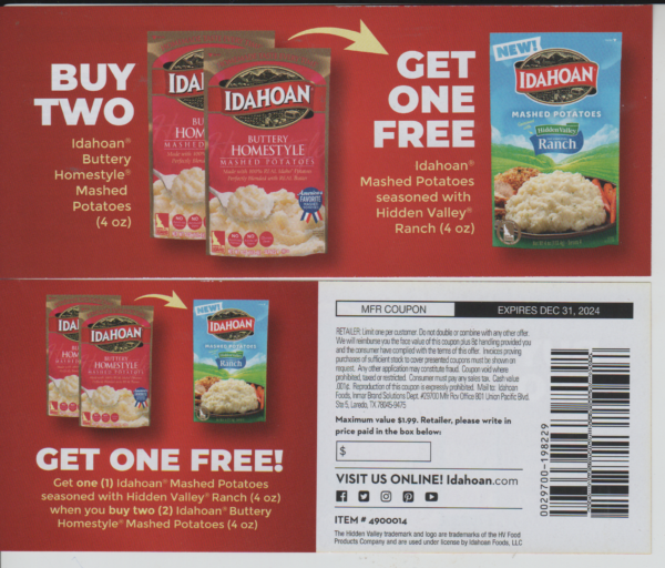 Idahoan Mashed Potatoes (2) get 1 Free