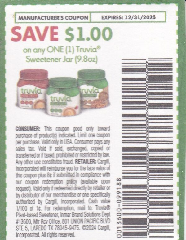 Truvia Jar (1) 12/31/25