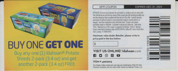 Idahoan Potato Shreds (1) get 1 Free