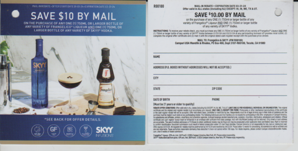 Frangelico + SKYY Vodka pm 4/15 Tecate CA
