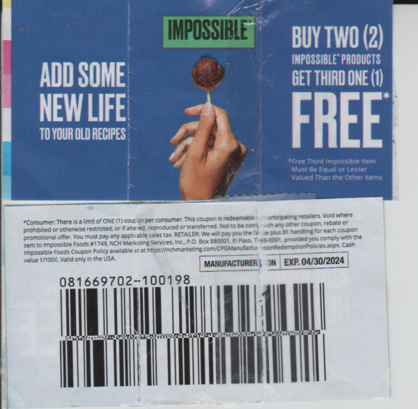 Impossible Foods any (2) 1 Free