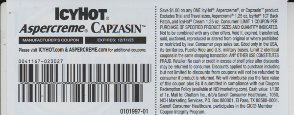 IcyHot Capzasin Aspercreme any (1) 12/11/25