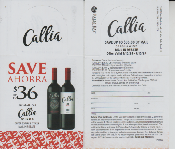 Callia rec by 3 per HH Laredo TX