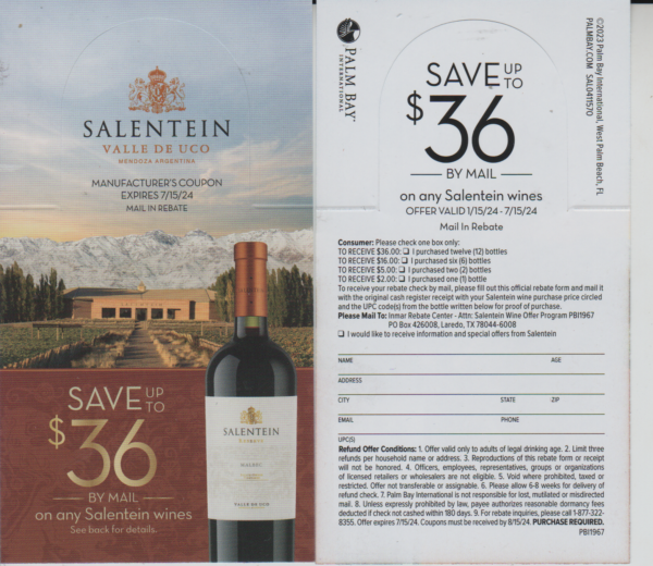 Salentein rec by 3 per HH Laredo TX