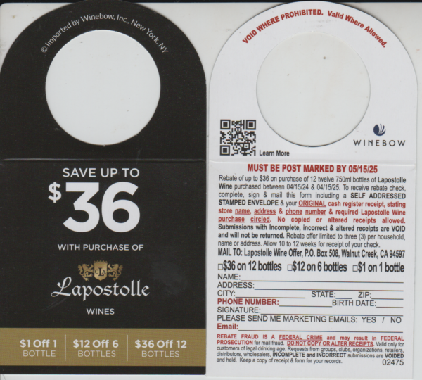 Lapostolle pm 5/15/25 3 per HH Walnut Creek CA