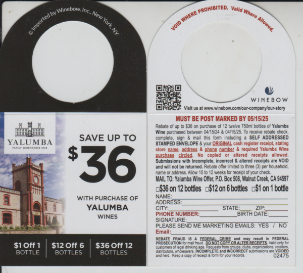 Yalumba pm 5/15/25 3 per HH Walnut Creek CA