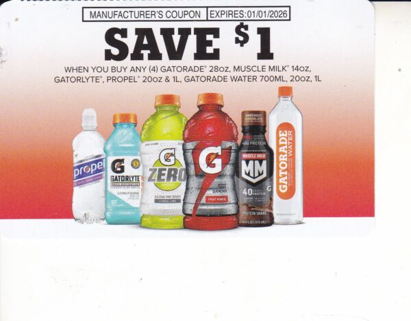Gatorade, Propel (4) 1/1/26