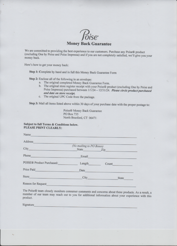 Internet Form – Poise Moneyback 1 upc pm 2/28/25