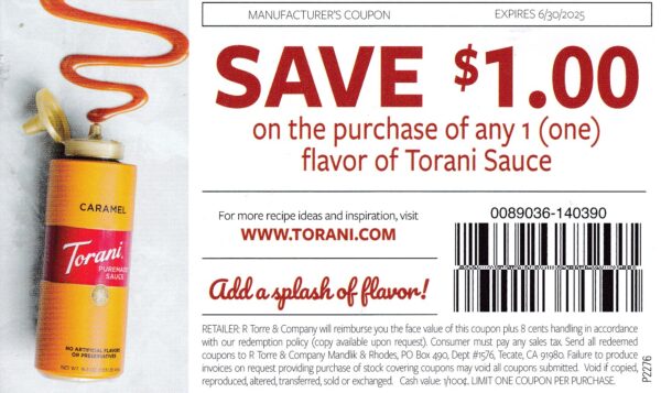 Caramel Torani Sauce for Desserts 6/30/25