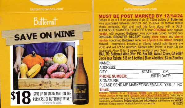 Butternut pm  Walnut Creek CA send SASE 3 per HH