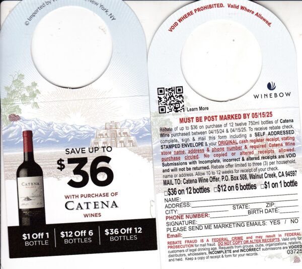 Catena pm 5/15/25 Walnut Creek CA send SASE 3 per HH