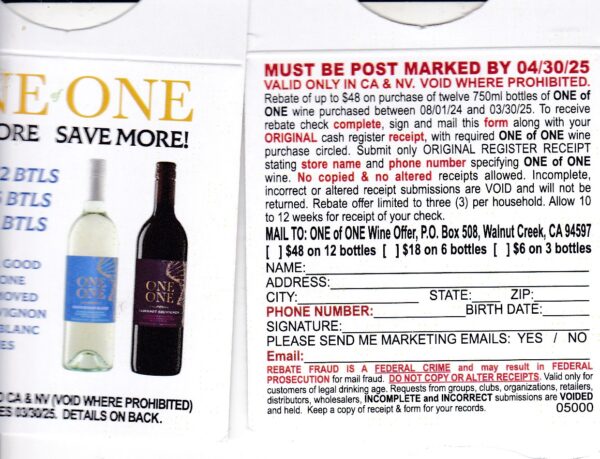 CA NV - One of One No Alcohol pm 4/30/25 Walnut Creek CA send SASE 3 per HH $48