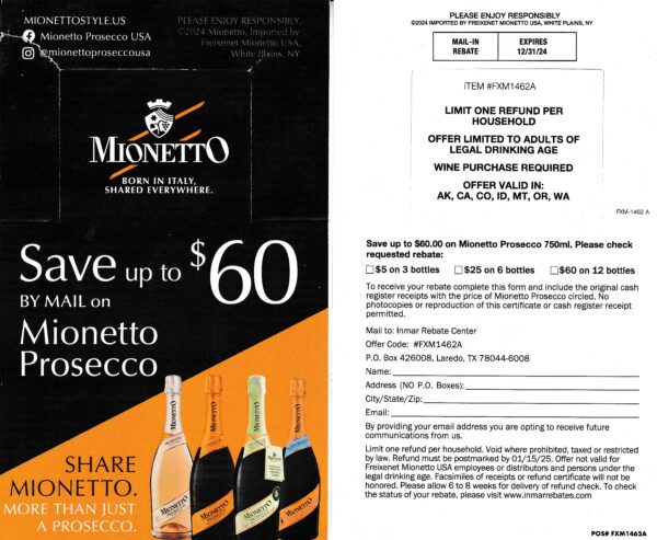 CA + more Mionetto Prosecco pm  Laredo TX $60