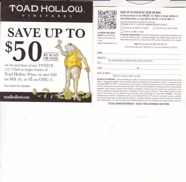 Toad Hollow pm 5/31/25 SJC good all states $50.00