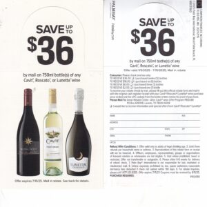 Cavit, Lunetta, Roscato rec by 8/15/25 3 per HH Laredo TX