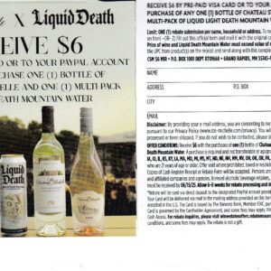 Chateau Ste Michelle Liquid Death see states CA + rec by 6/15/25 GR MN get Paypal or Gift Card Visa