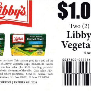Libby's Veggies 4 oz 4 pks (2) 3/31/26