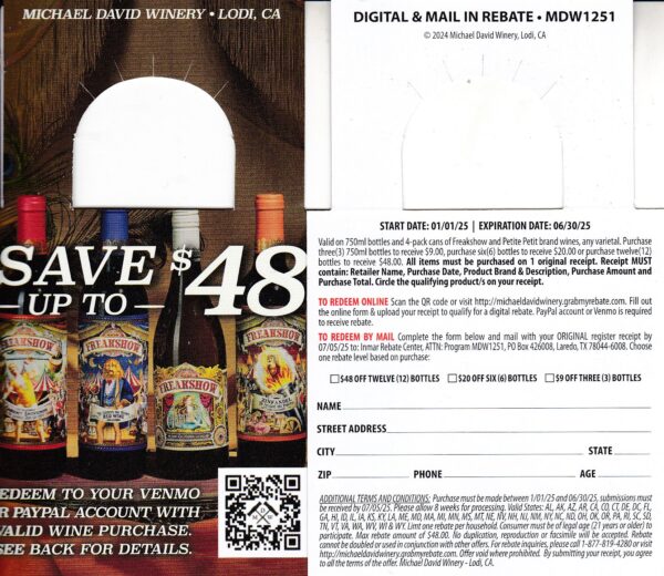 Michael David Freakshow rec 7/5/25 by Laredo TX $48 shows 4 bottles