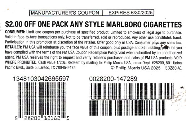 Marlboro Pack any (1) 6/30/25