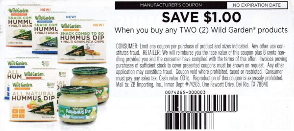 Wild Garden Hummus Dip, Traditional Wild Garden Hummus Dip, Traditional (2) NED 12/31/55 sold at Publix & Kroger