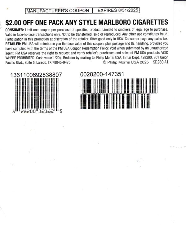 Marlboro Pack any (1) 8/31/25