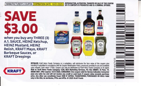 Kraft Condiments - any (3) 10/31/25