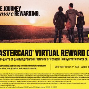 New Pennzoil 10 Qts = $30 Gift Card by 8/31/25