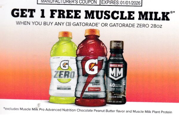 Gatorade (3) Free Muscle Milk 1/1/26