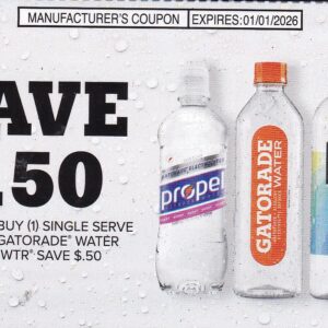 Gatorade Water, Propel, Life Wtr any (1) 1/1/26