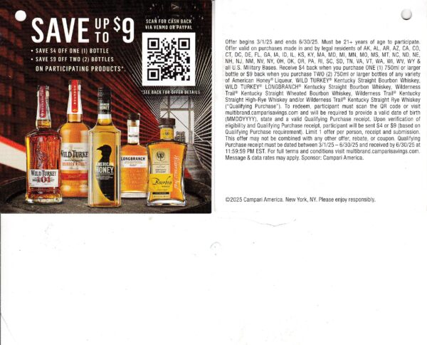 NewText/Scan Wild Turkey American Honey see states 6/30/25 PayPal or Venmo $12