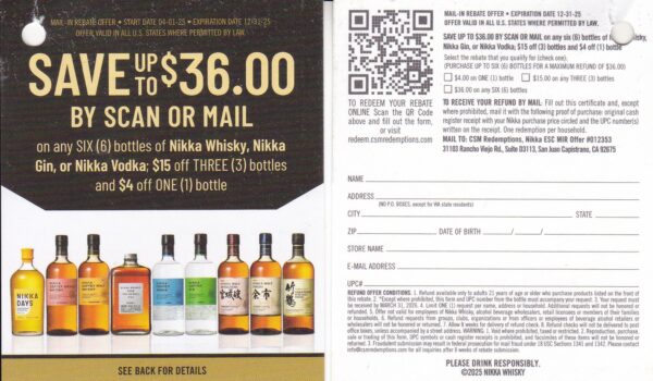 New Niska whisky, Gin, Vodka rec by 3/31/26 $36