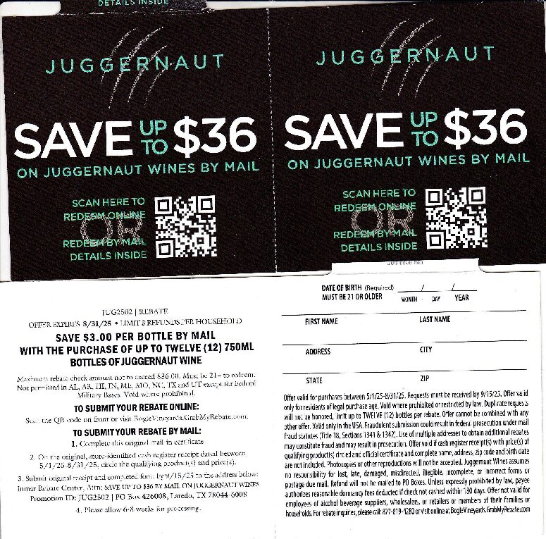New Juggernaught rec by 9/15/25 Laredo TX 3 per HH