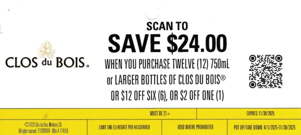 Text/Scan - New Clos du Bois Submit by 12/15/25 echeck, Paypal, Venmo