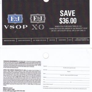 New E&J VSOP, XO write upc crt 5/1-8/31/25 post 9/15/25 $36