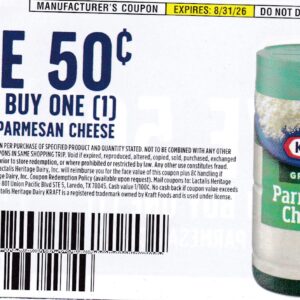 Kraft Parmesan Cheese any size (1) 8/31/26