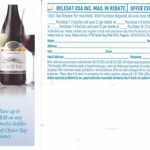 Oyster Bay pm 7/15/26 Laredo TX 2 per HH $48