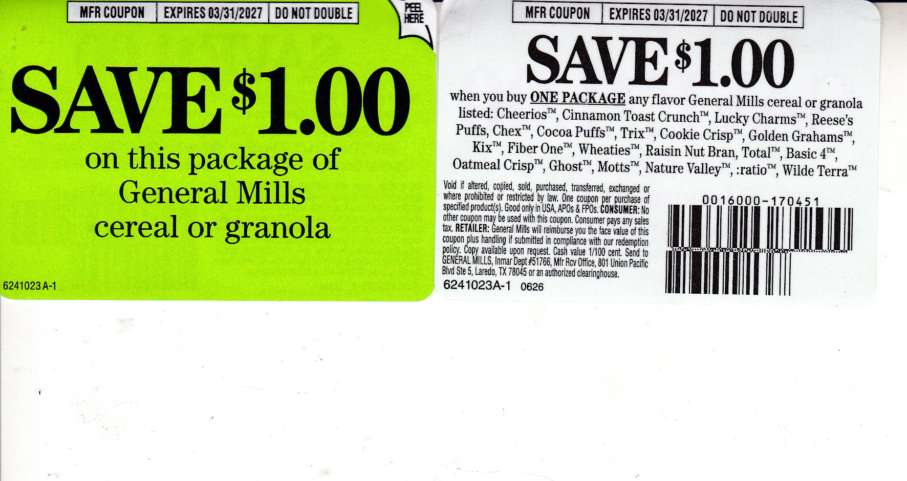 Genn. Mills Cereal or Granola (1) 3/31/27