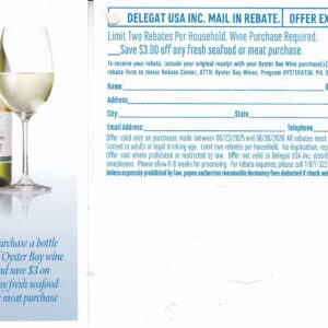 Oyster Bay + Seafood or Meat pm 6/23/25-6/30/26 pm 7/15/26 2 per HH Laredo TX $3