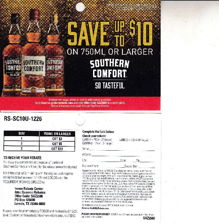 New Southern Comfort pm 7/30/26 Laredo TX $10