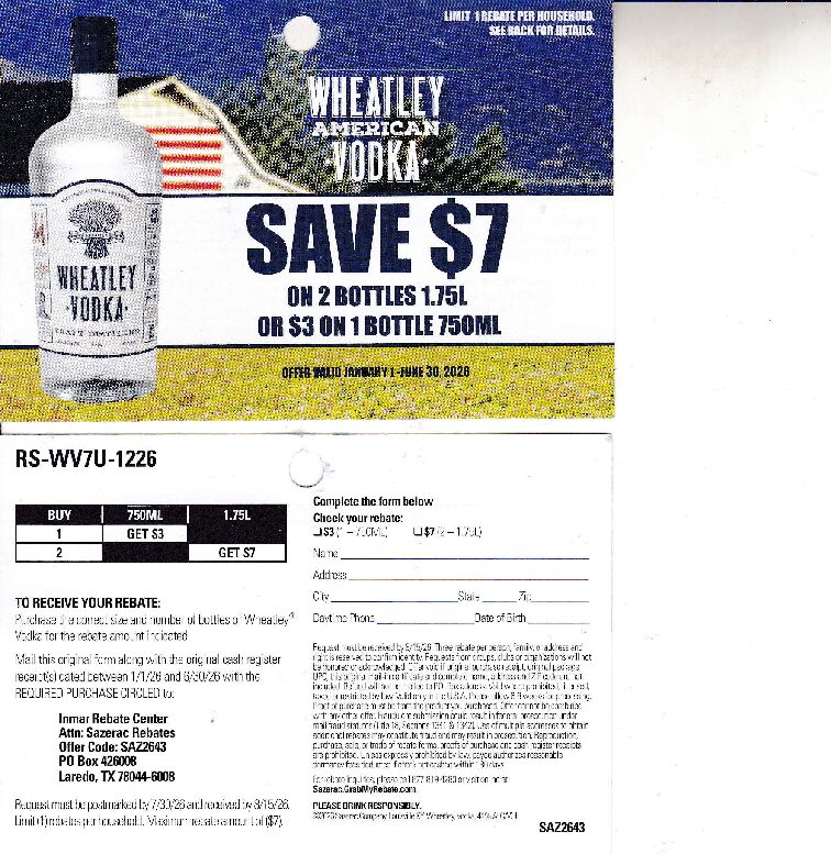 Wheatley American Vodka pm 7/30/26 Laredo TX $7