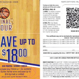 New Sutter Home pm 5/14/26 2 per HH Laredo TX