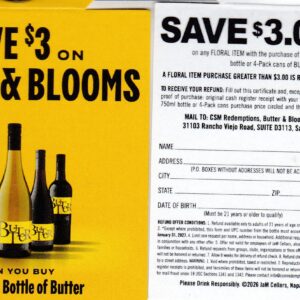 Butter wine (1) + Flowers pm 1/31/27 QR code or Mail SJC $3