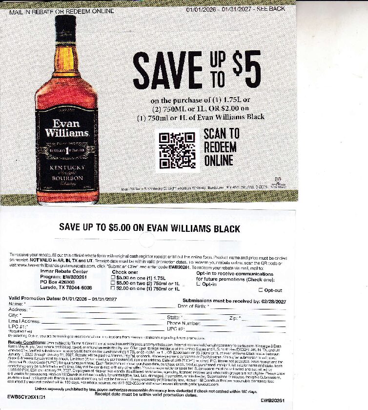 Text/Scan Evan Williams CA + more rec by 2/27/27 $5