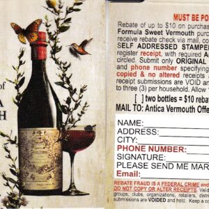 New Antica Vermouth pm 7/31/26 wants SASE 3 per HH Walnut Creek $10