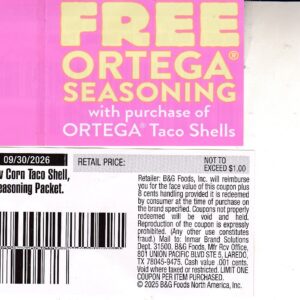 Ortega Yellow Taco Shells (1) Free Seasoning Mix $1.00 9/30/26
