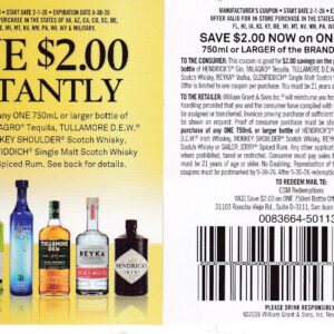 Monkey Shoulders Sailor Jerry + more any (1) CA + more 6/30/26