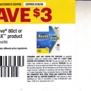 Aleve or AleveX 80 ct & up (1) 9/30/26