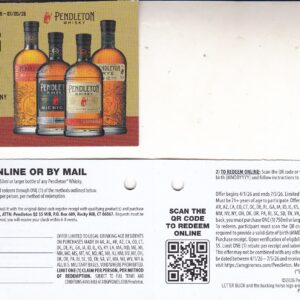 New Pendelton Whiskey crt 4/1-7/5/26 rec’d by 7/20/26 see states CA + Laredo TX $5 QR code or Mail