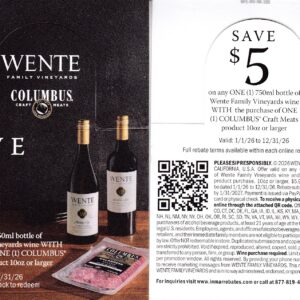 Text/Scan - Wente (1) + Columbus Meats CA + more rec by 1/31/27 Paypal Venmo $5